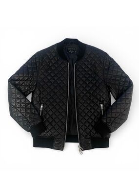 7Diamonds Black Diamond Quilted Fitted Leather Bomber Jacket small